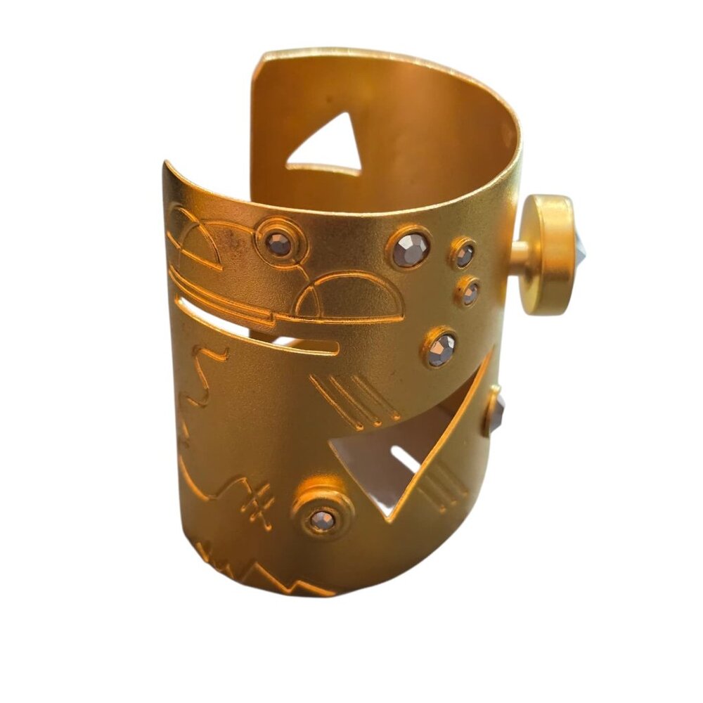 Vintage 80s Sand Blasted Matte Gold Modernist Cuff Bracelet (A9261) - Picture 7 of 9